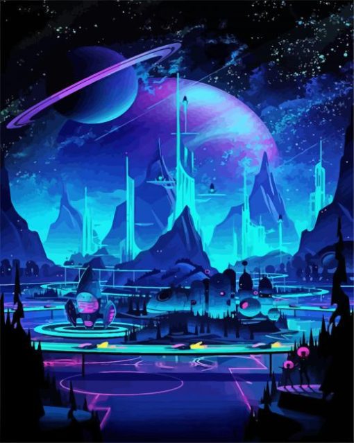 Neon Space City Paint By Numbers