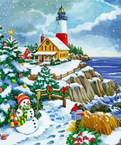 Snow Christmas Lighthouse Paint By Numbers