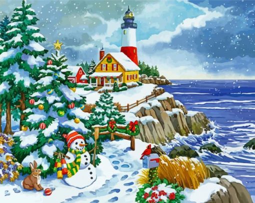 Snow Christmas Lighthouse Paint By Numbers
