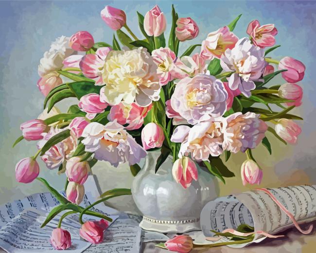 Still Life Peony Tulip Vase Paint By Numbers