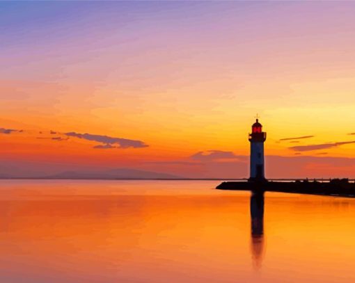 Sunset At Marseillan Les Onglous Lighthouse Paint By Numbers