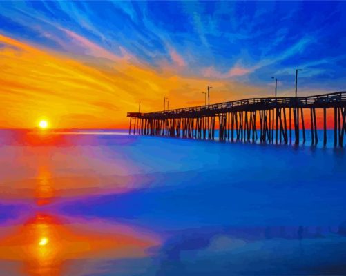 Sunset At Virginia Beach Fishing Pier Paint By Numbers