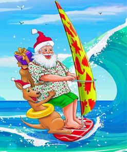 Surfing Santa With Kangaroo Paint By Numbers
