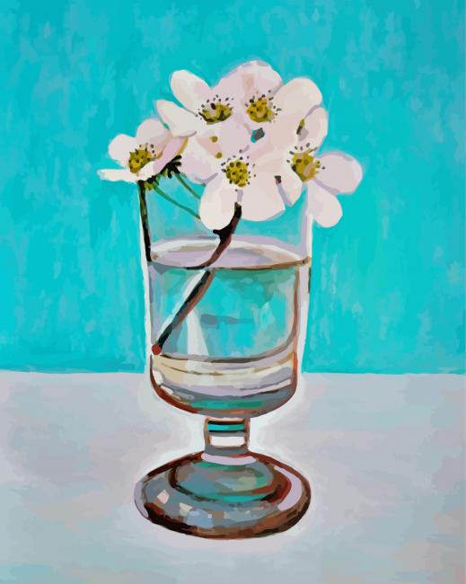 White Flowers In Glass Vase Paint By Numbers