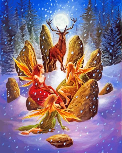 Winter Christmas Fairies Paint By Numbers