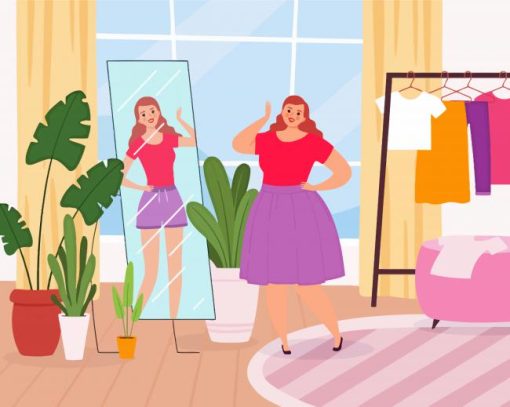 Woman With Dress In Front Of Mirror Paint By Numbers