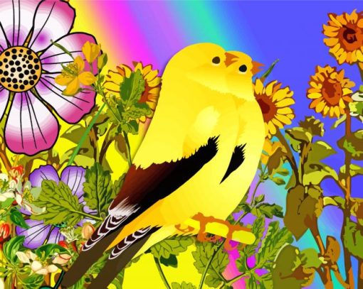 Yellow Birds And Flowers Paint By Numbers