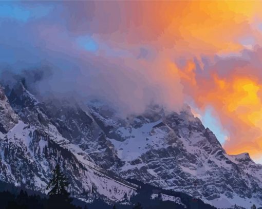 Zugspitze Cloudy Sunset Paint By Numbers