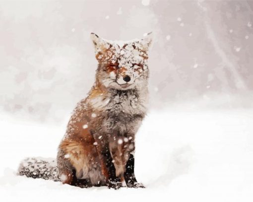 Adorable Fox In Snow Paint By Numbers