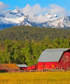 Cool Montana Mountains With Barn Paint By Numbers