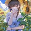 Cute Anime Girl In Sunflower Field Paint By Numbers