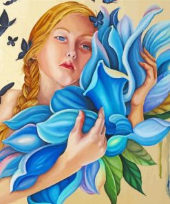 Girl Hugging Blue Dahlia Paint By Numbers