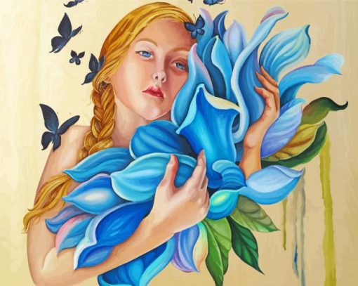 Girl Hugging Blue Dahlia Paint By Numbers