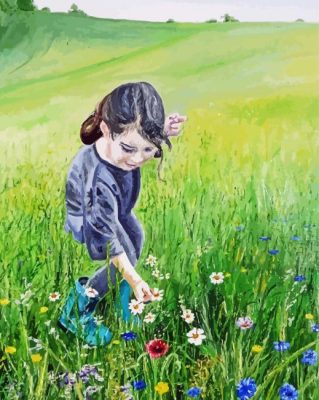 Girl Picking Flowers Paint By Numbers