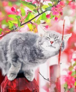 Lovely Cat And Flowers Paint By Numbers