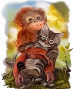 Monkey With Cat Hugging Paint By Numbers