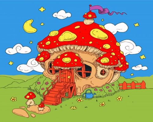 Mushroom Skull House Paint By Numbers