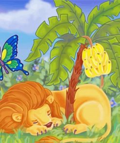 Sleeping Lion With Butterfly Paint By Numbers