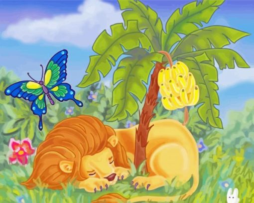 Sleeping Lion With Butterfly Paint By Numbers