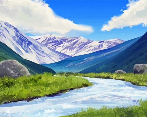 Snowy Mountains River Art Paint By Numbers