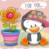 Stylish Penguin With Flower Paint By Numbers