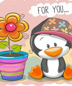 Stylish Penguin With Flower Paint By Numbers