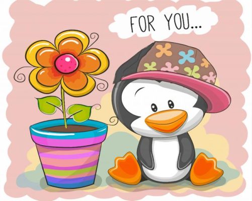 Stylish Penguin With Flower Paint By Numbers