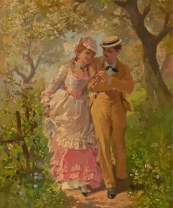 Vintage Couple Walking In Garden On Spring Paint By Numbers