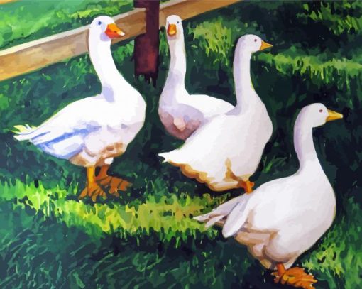 White Geese In The Garden Art Paint By Numbers