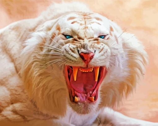 White Saber Tooth Tiger Paint By Numbers