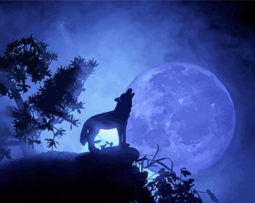 Wolf In Moon Nighttime Paint By Numbers