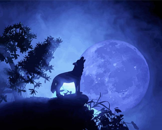 Wolf In Moon Nighttime Paint By Numbers