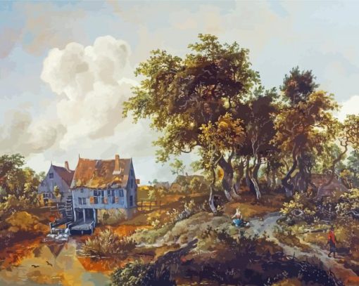 A Watermill Beside A Woody Lane Hobbema Paint By Numbers