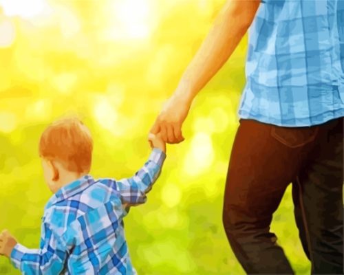 A Child Holding Fathers Hand Paint By Numbers