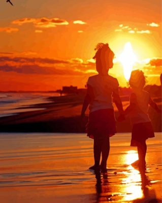 Beach Sunset With Children Paint By Numbers