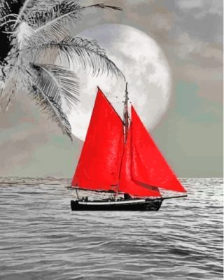 Black And White Red Boat Paint By Numbers