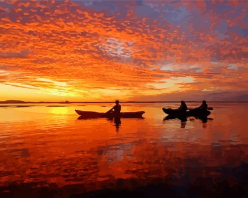 Canoe At Sunset Paint By Numbers