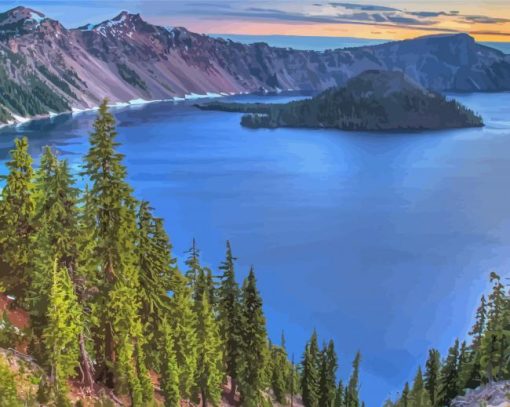 Crater Lake Oregon Landscape Paint By Numbers