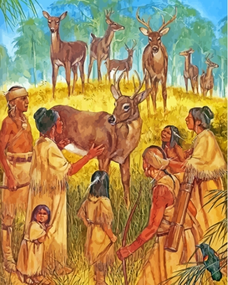 Deer With Native Indians Paint By Numbers