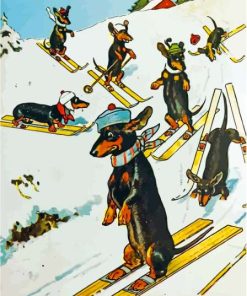 Dogs Skiing In Snow Paint By Numbers