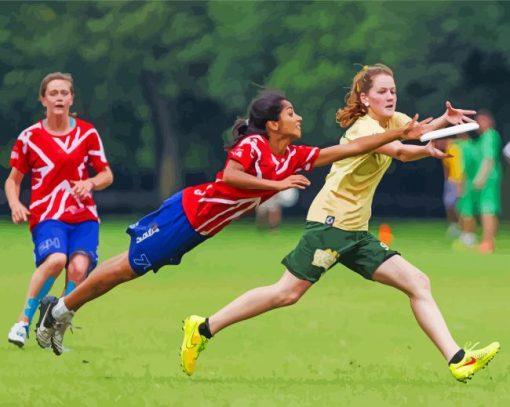 Girls Playing Ultimate Frisbee Paint By Numbers