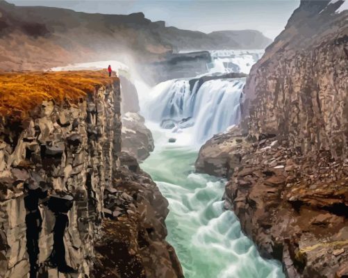 Gullfoss Falls Iceland Landscape Paint By Numbers