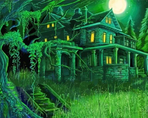 Haunted Property In Moonlight Art Paint By Numbers