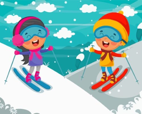 Kids Skiing Art Paint By Numbers