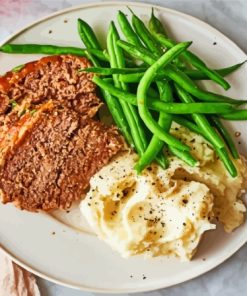 Meatloaf With Green Beans And Potato Cream Paint By Numbers