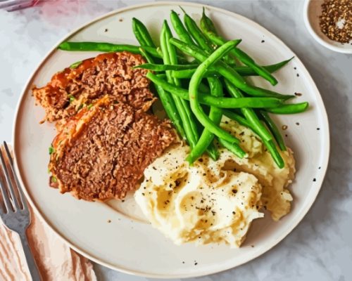 Meatloaf With Green Beans And Potato Cream Paint By Numbers