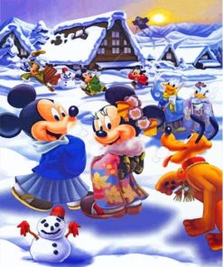 Mickey And Minnie In Japan At Snow Paint By Numbers