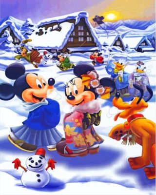 Mickey And Minnie In Japan At Snow Paint By Numbers