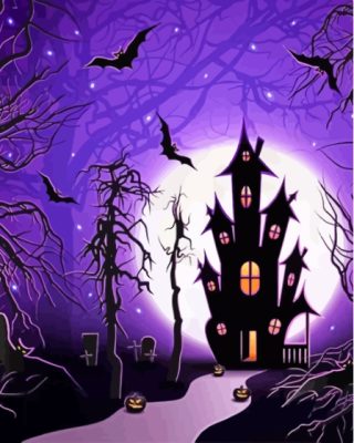 Moonlight Halloween Castle Paint By Numbers