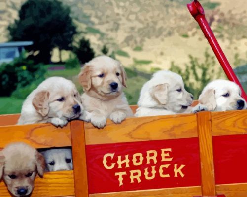 Puppies In Wagon Paint By Numbers